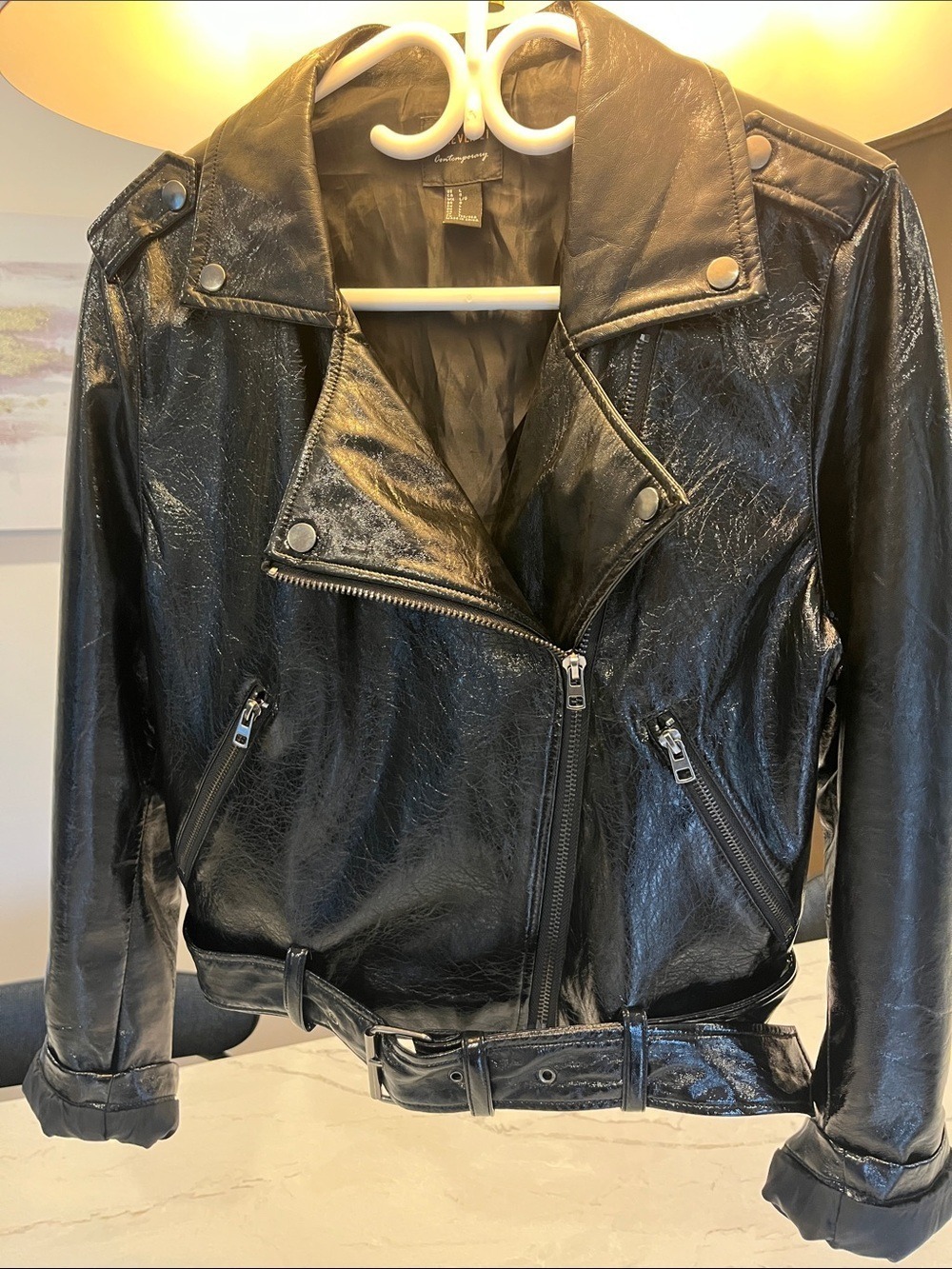Forever 21 Black Faux Leather Moto Jacket with Belt